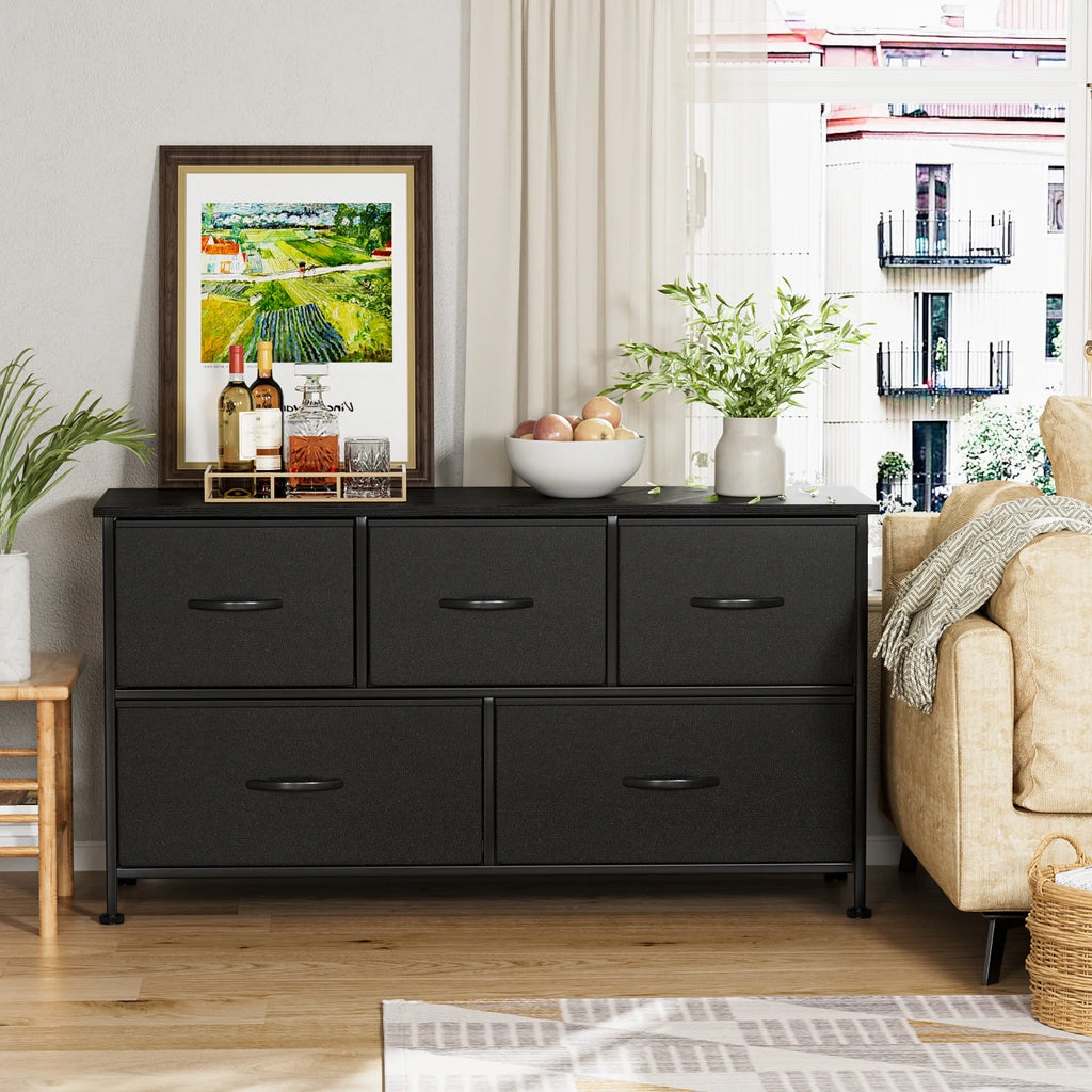 Black 5 Drawer Fabric Dresser G319
