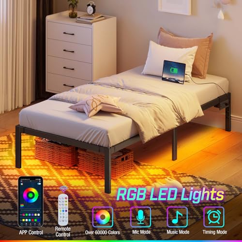Full Bed Frame with USB Charging Station and LED Lights E91608