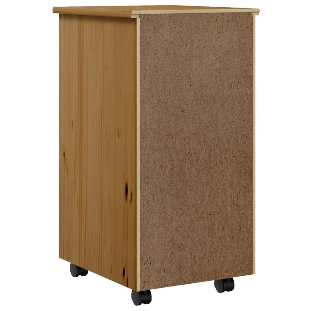 Honey Brown Solid Wood Pine Rolling Cabinet with Drawers Q1393