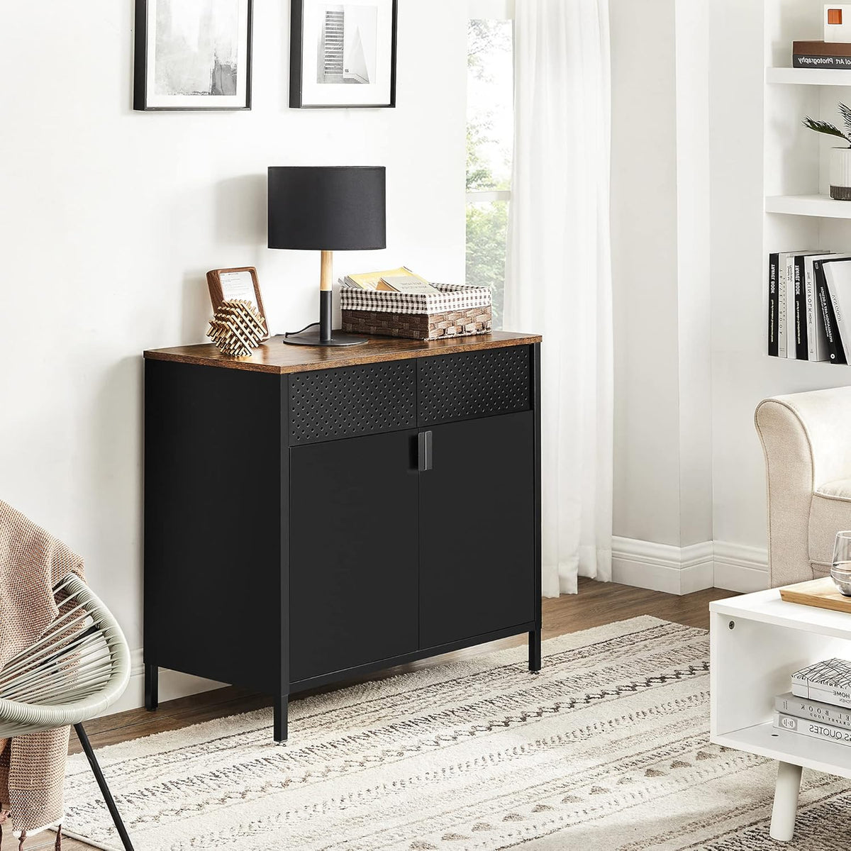 Rustic Brown and Black Storage Sideboard I49035