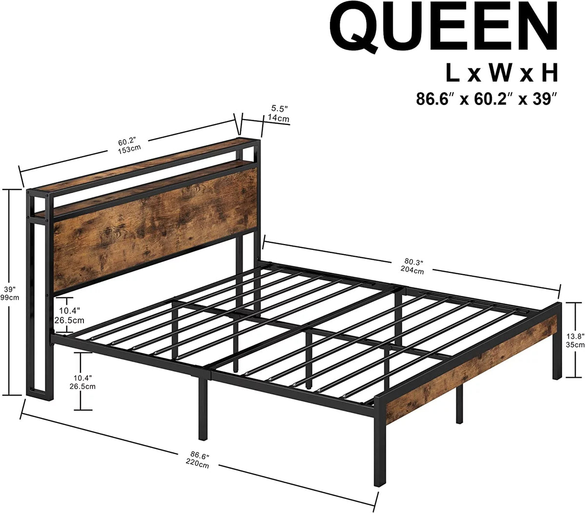 Queen Bed Frame with Industrial Headboard I175