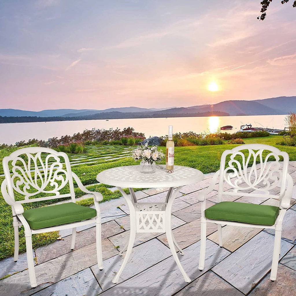 3-Piece Cast Aluminum Outdoor Patio Dining Set with 2 Cushioned Chairs and Round Table R538
