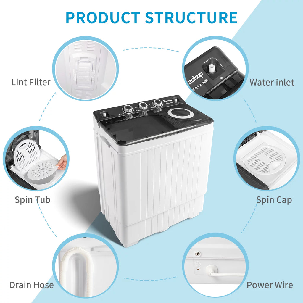 26Lbs Semi-automatic Twin Tub Washing Machine with Built-in Drain Pump B855