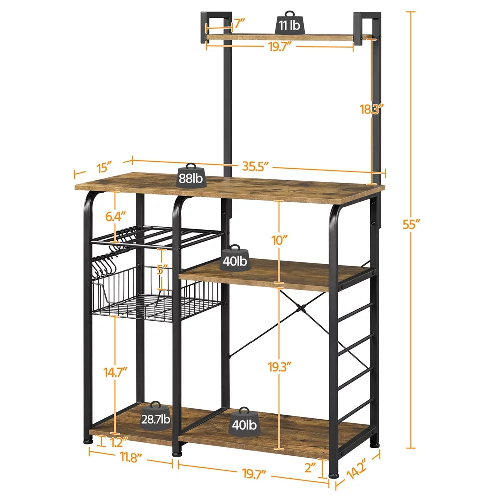 35.5" Kitchen Storage Shelf Baker's Rack with 10 Hooks X965