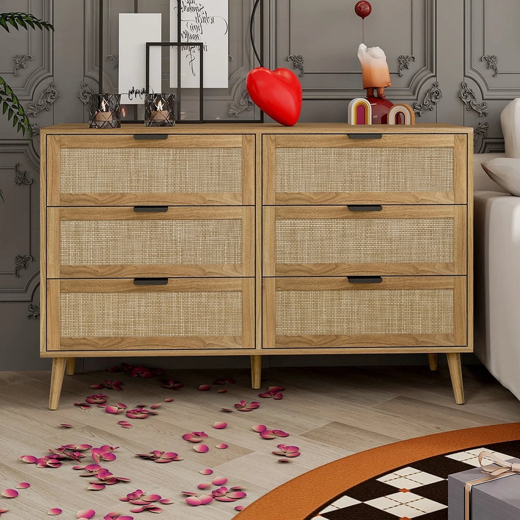 Modern Rattan 6 Drawer Dresser T28548