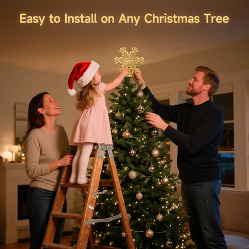 Lighted Christmas Tree Topper with Rotating Snowflake Projector W726506