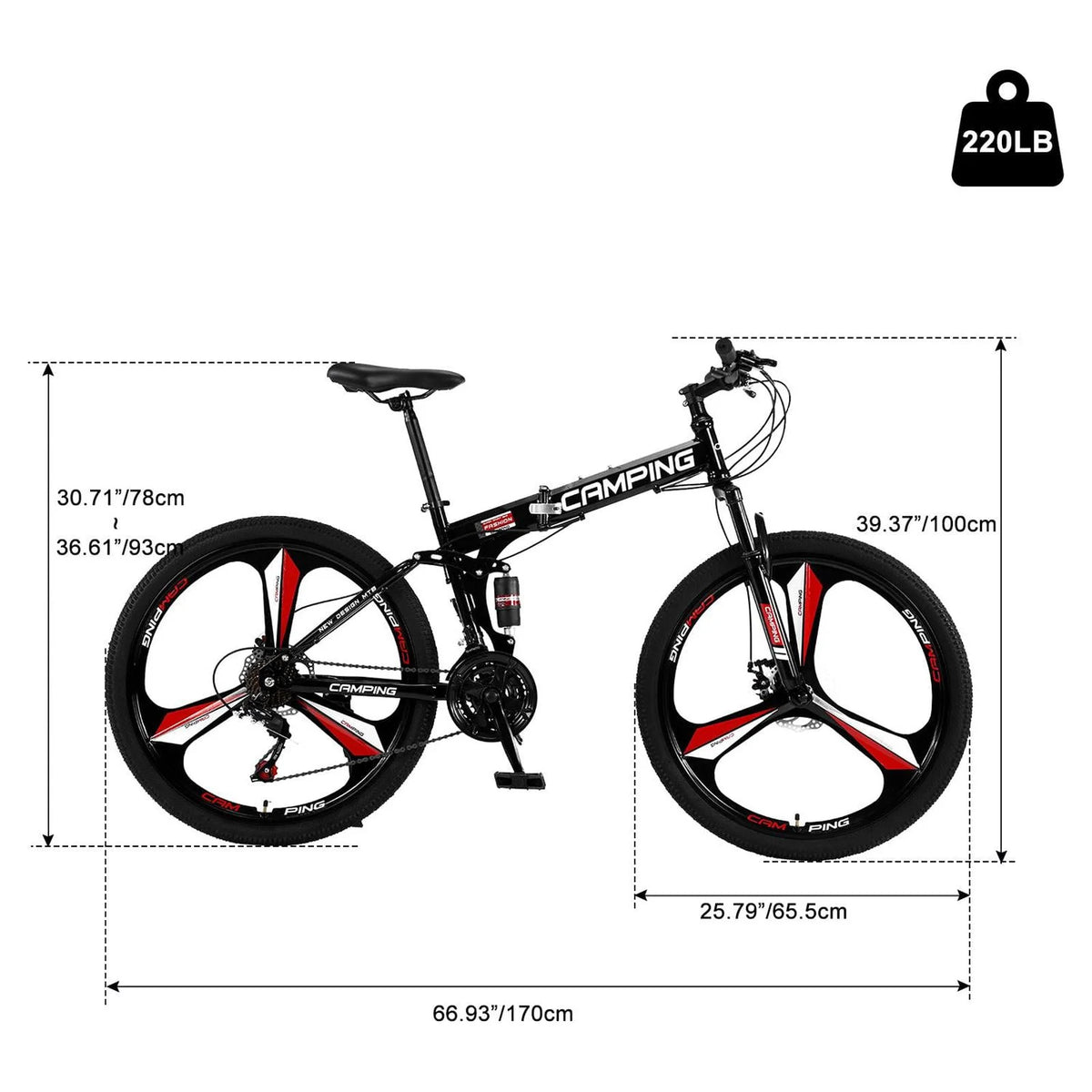 26 inch 21 Speeds Folding Mountain Bike High Carbon Steel Red H53271