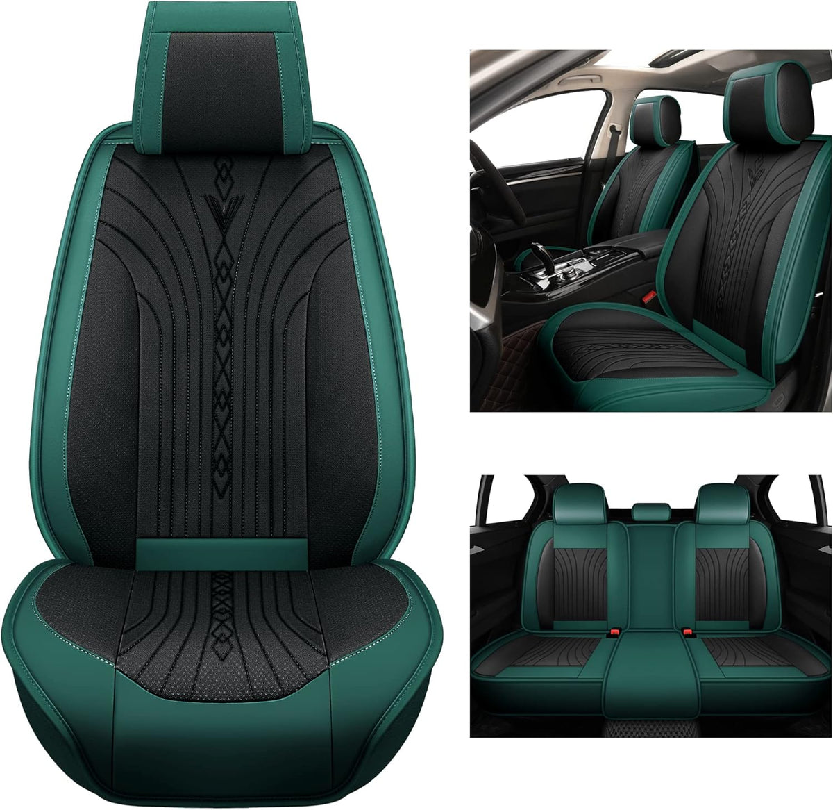 Beige and Blue Leather Car Seat Covers Full Set P21230
