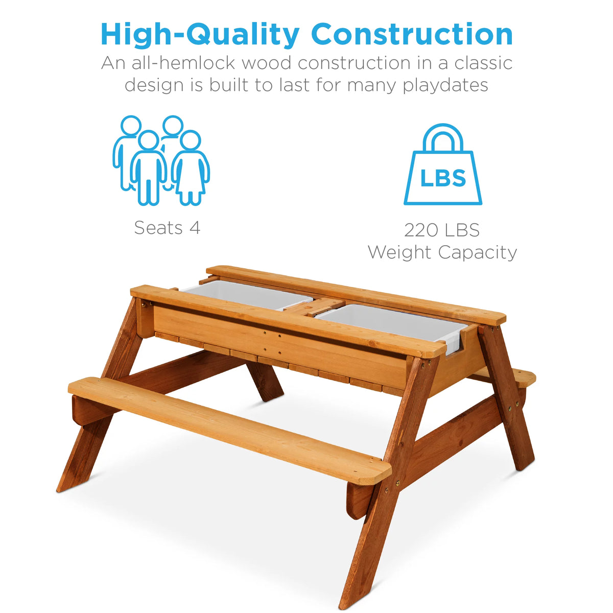 Kids 3-in-1 Wood Sand & Water Picnic Table with Umbrella C71839