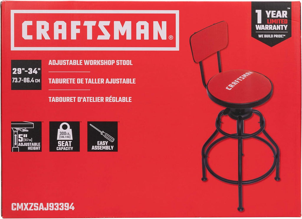 Adjustable Height Work Shop Stool, 29 to 34-inches Tall, 300-lb Capacity P499
