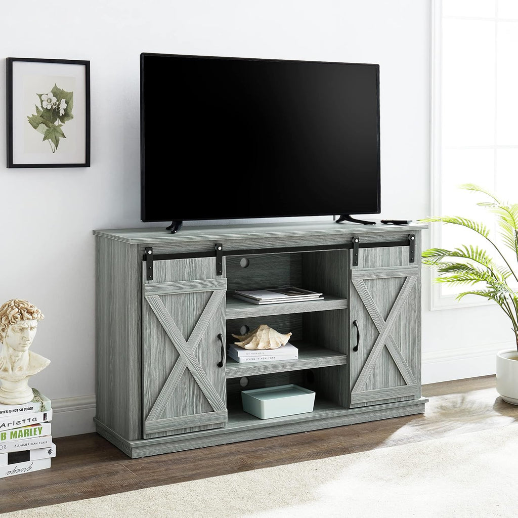 Farmhouse TV Stand with Sliding Barn Doors R961