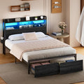 Black Full Size Metal Platform Bed Frame with Wood Headboard and Storage Drawers E30201