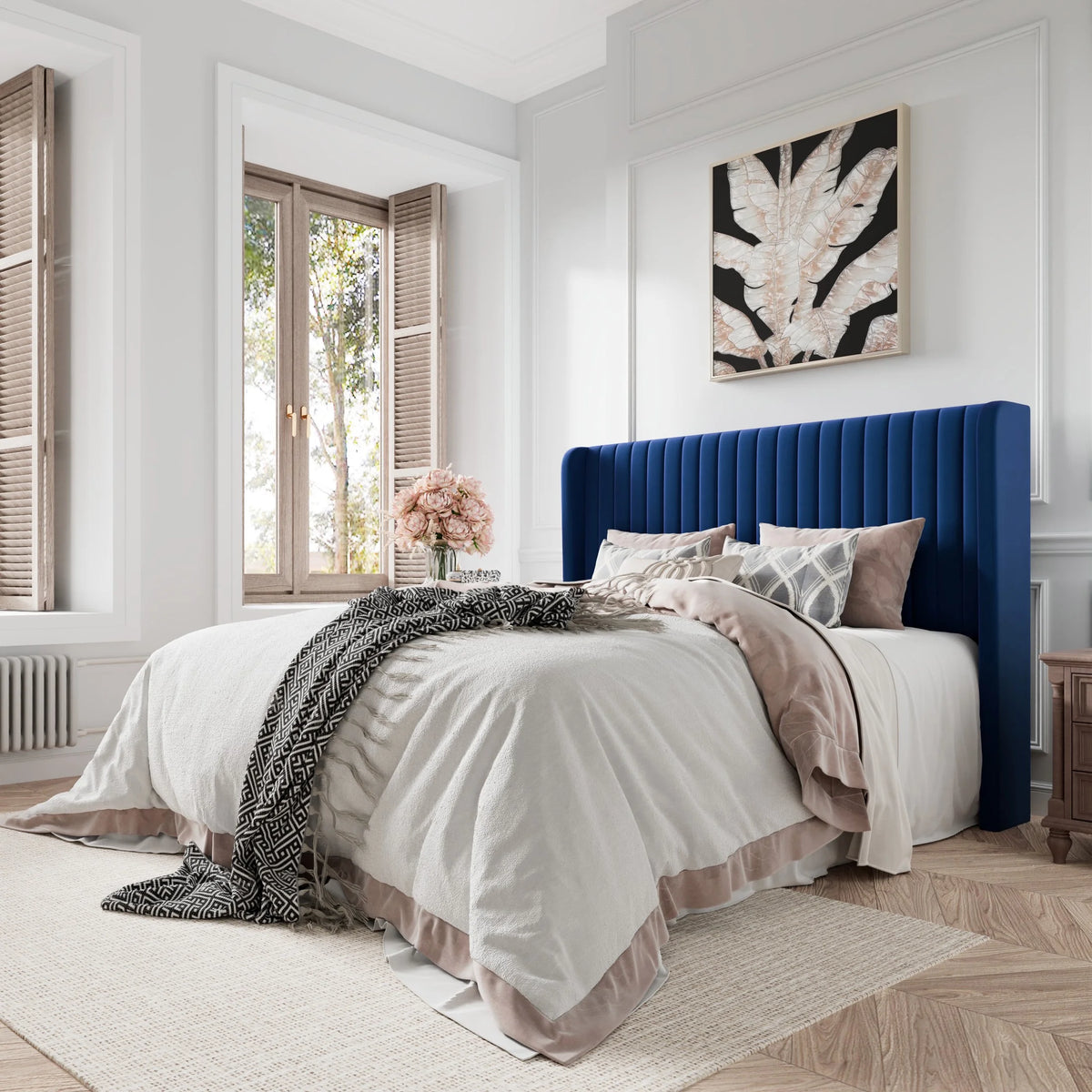 Queen Size Off-White Velvet Upholstered Bed Frame F45325