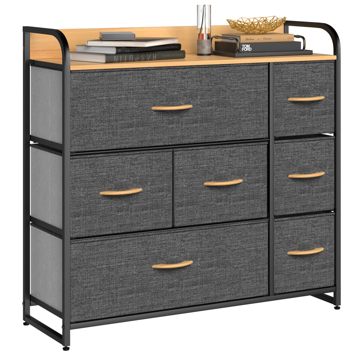 Light Gray 7 Drawer Fabric Dresser B500