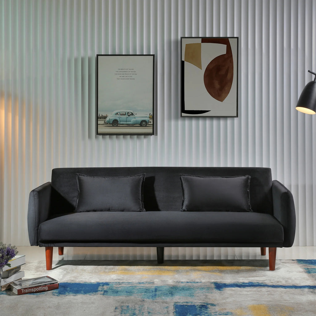 Black Velvet Convertible Sofa Bed F86200