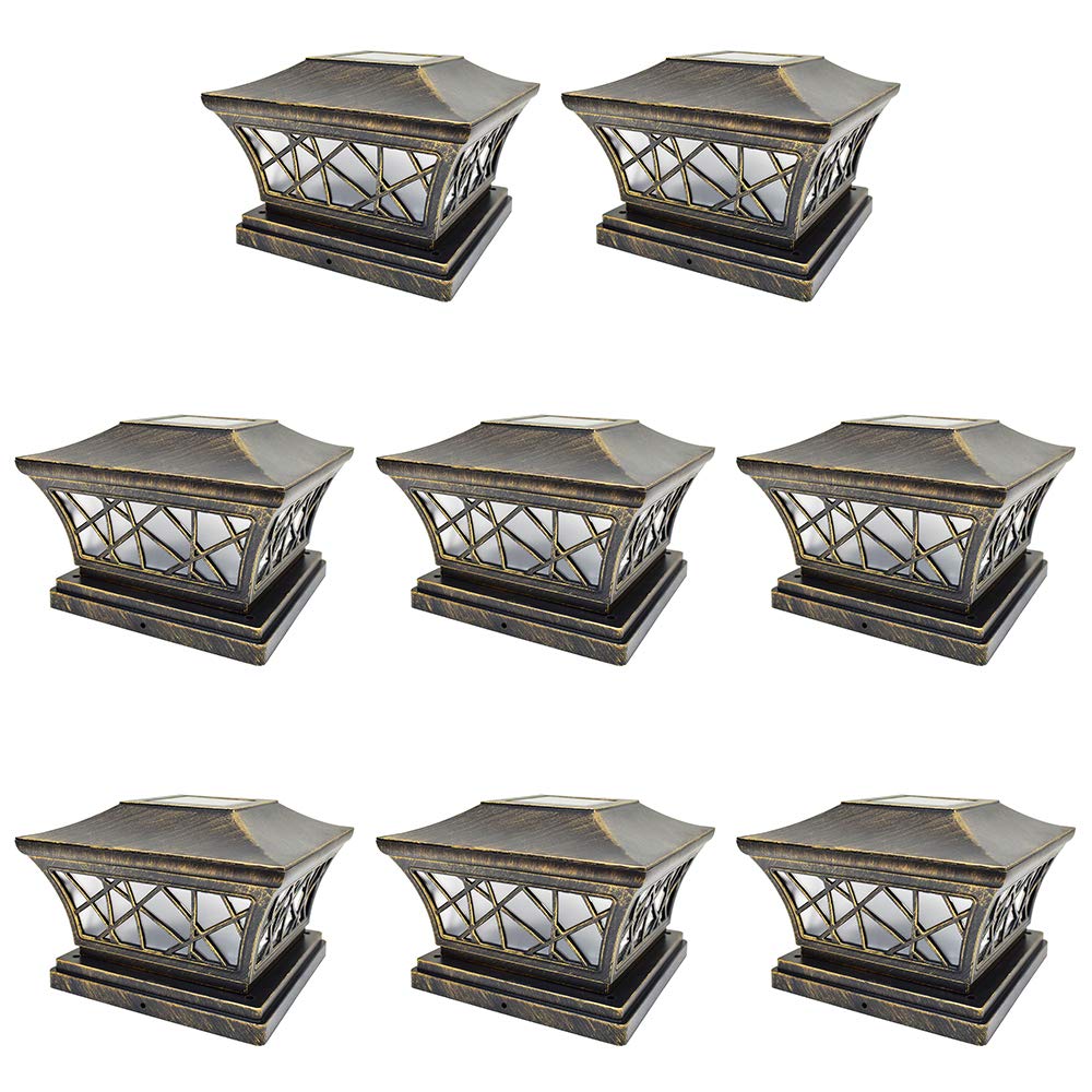 8 Pack Bronze Solar Post Light Frosted Lens SMD LED Square W2409