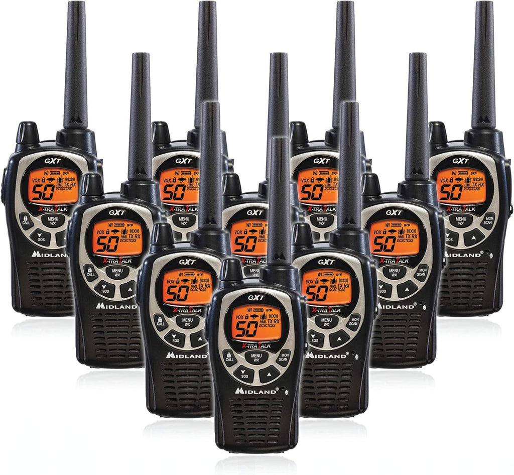 GMRS Two Way Radio with NOAA Weather Scan and Alert, 50 Channels, 10 Radios Y734
