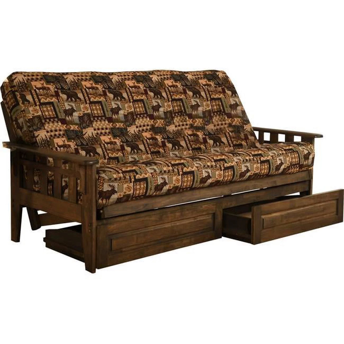 Walnut Futon Frame with Mattress & Storage Drawers Full Size B264182