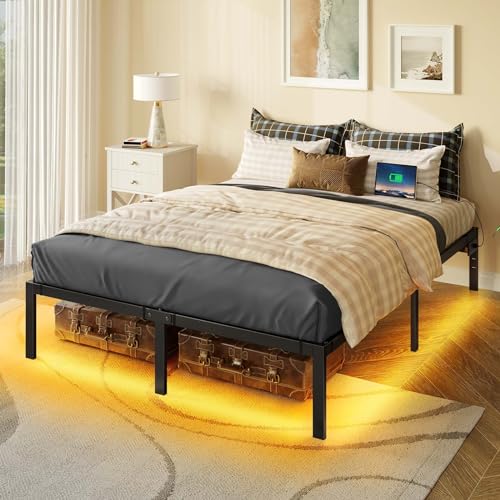 Full Bed Frame with USB Charging Station and LED Lights E91608