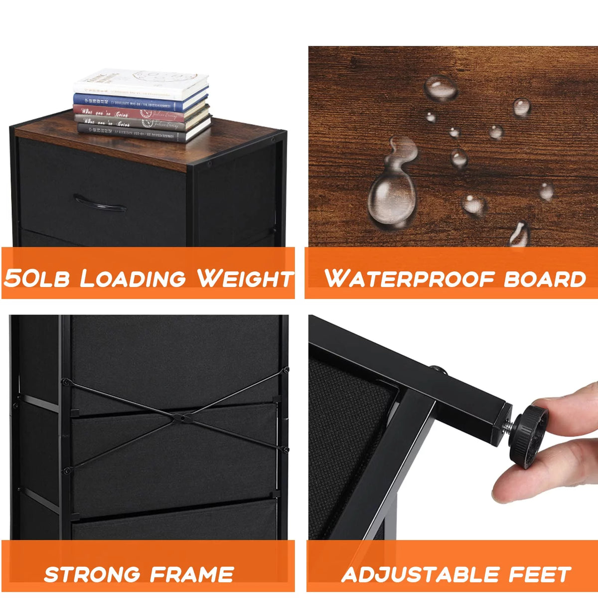 Black 4 Drawer Fabric Dresser L3297