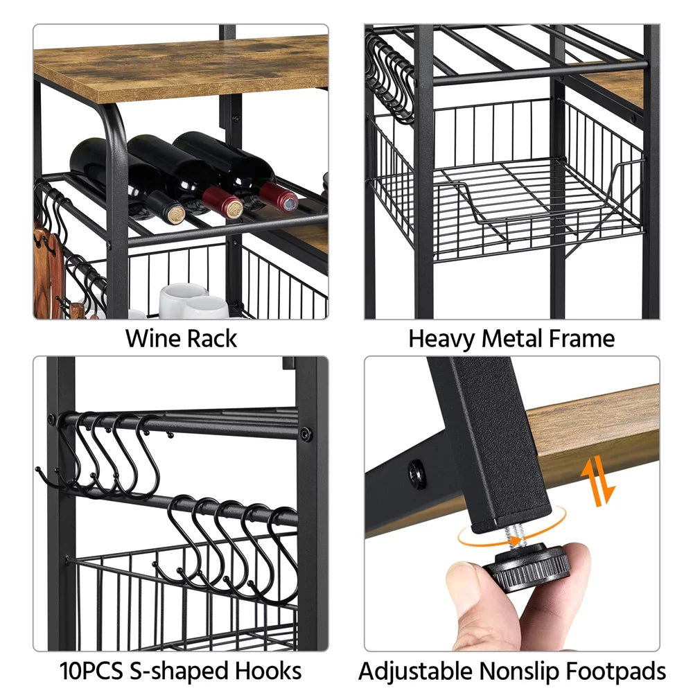 35.5" Kitchen Storage Shelf Baker's Rack with 10 Hooks X965