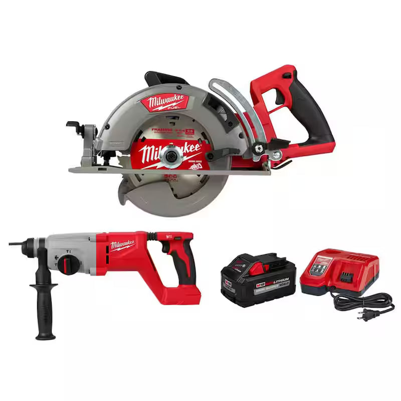 18V Cordless 7-1/4 in. Rear Handle Circ Saw with Rotary Hammer & Starter Kit R626771