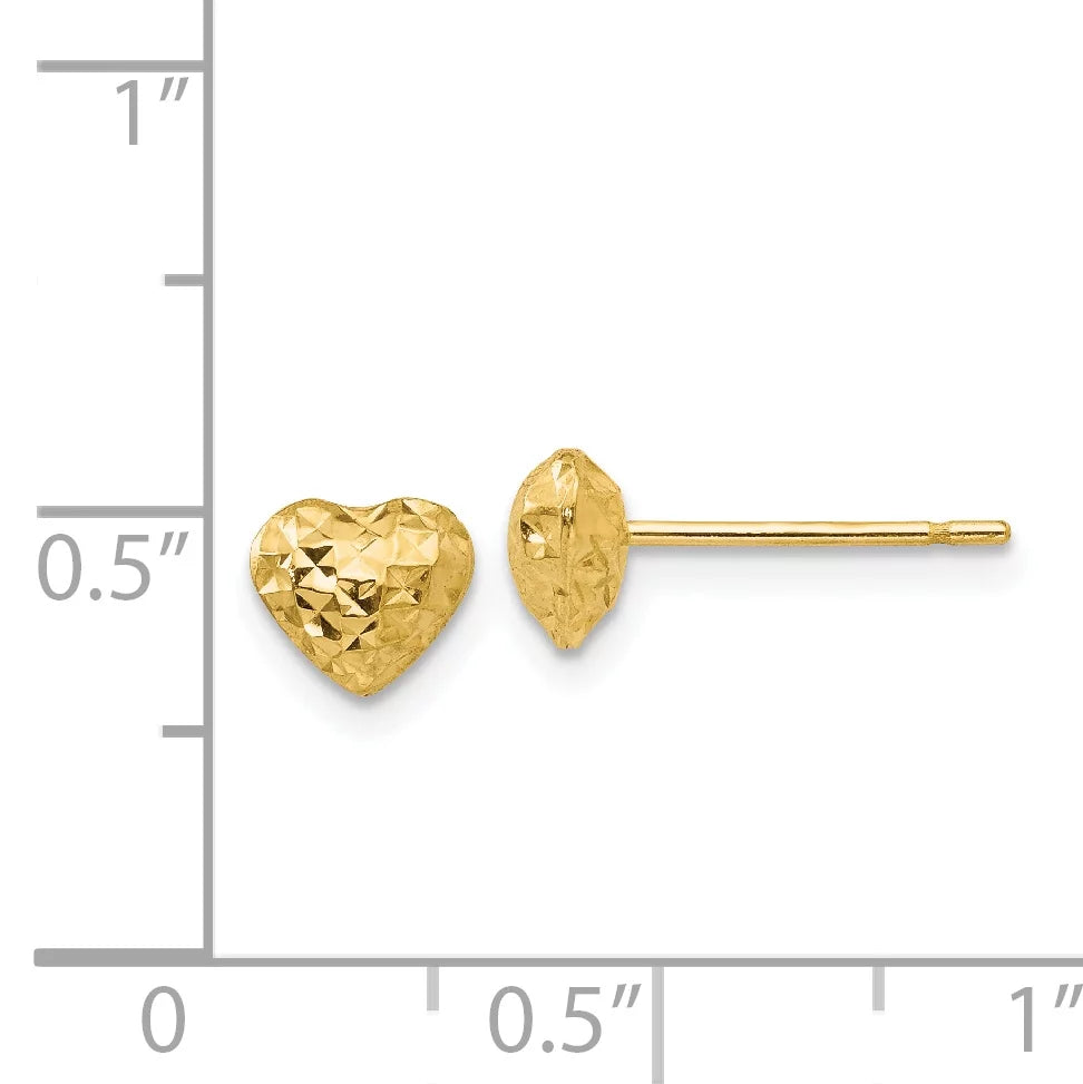 14 Karat Yellow Gold Diamond-cut Puffed Heart Post Earrings A1196