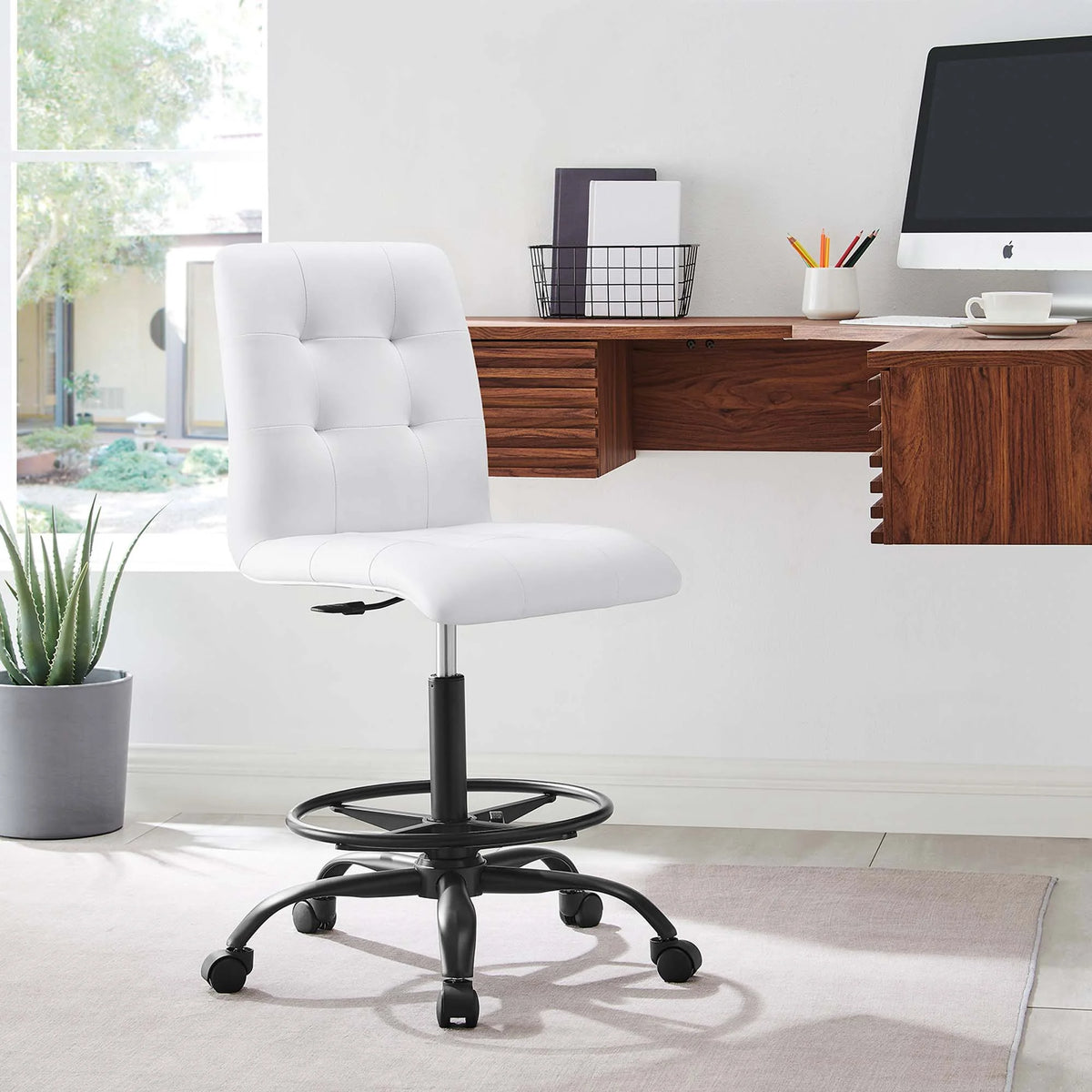 Armless Vegan Leather Drafting Chair I86022