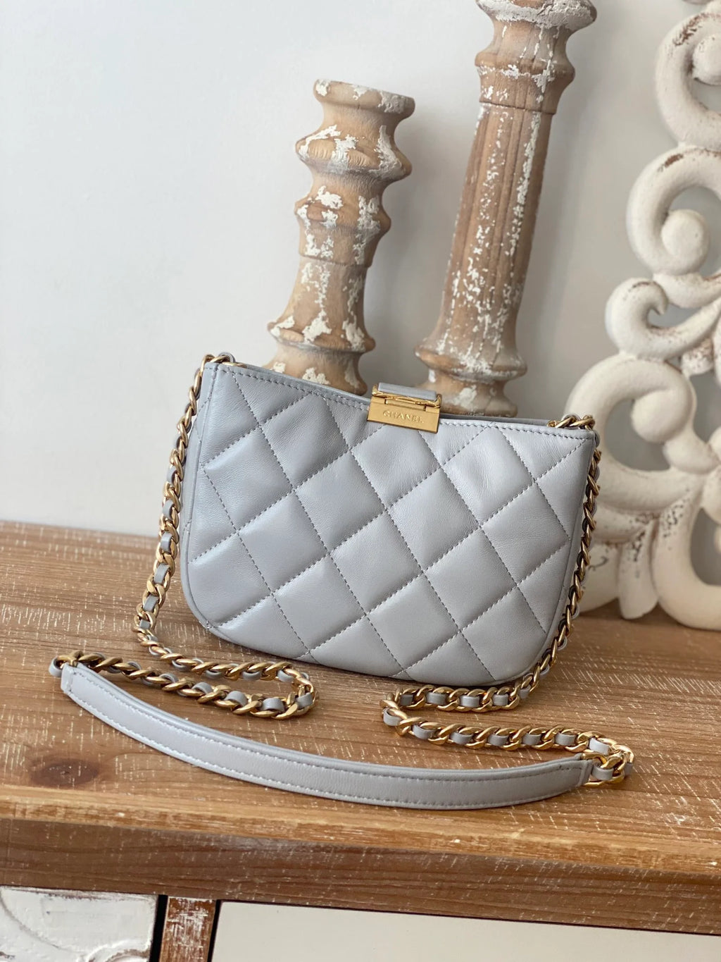 Small Hobo Bag Gold Hardware Grey Shoulder Bag A592281