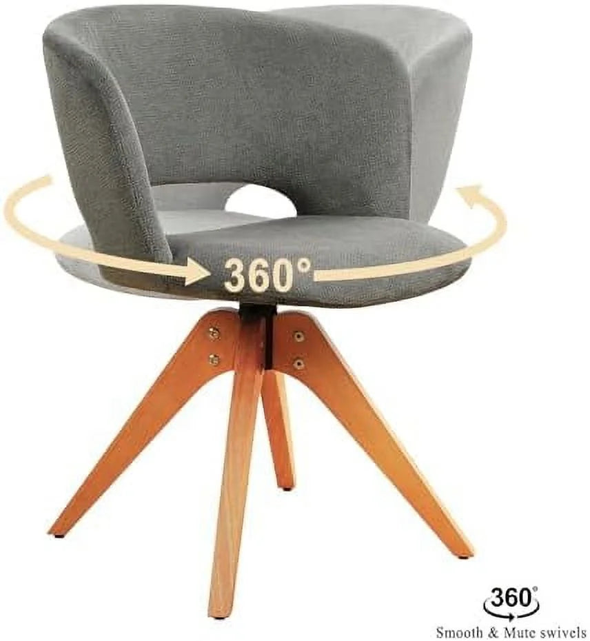 Blue Upholstered Swivel Accent Chair with Solid Wood Legs V69844