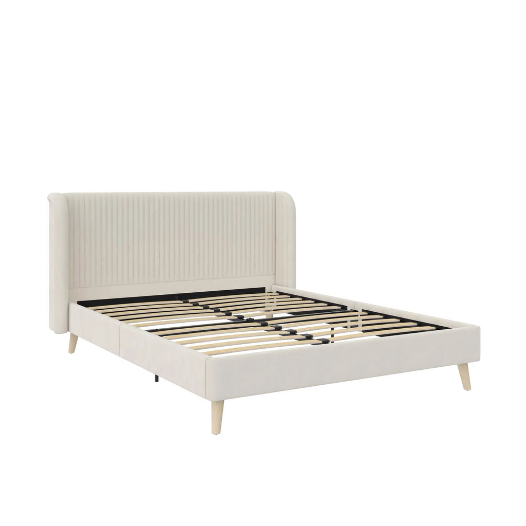Queen Ivory Velvet Upholstered Wingback Bed P295