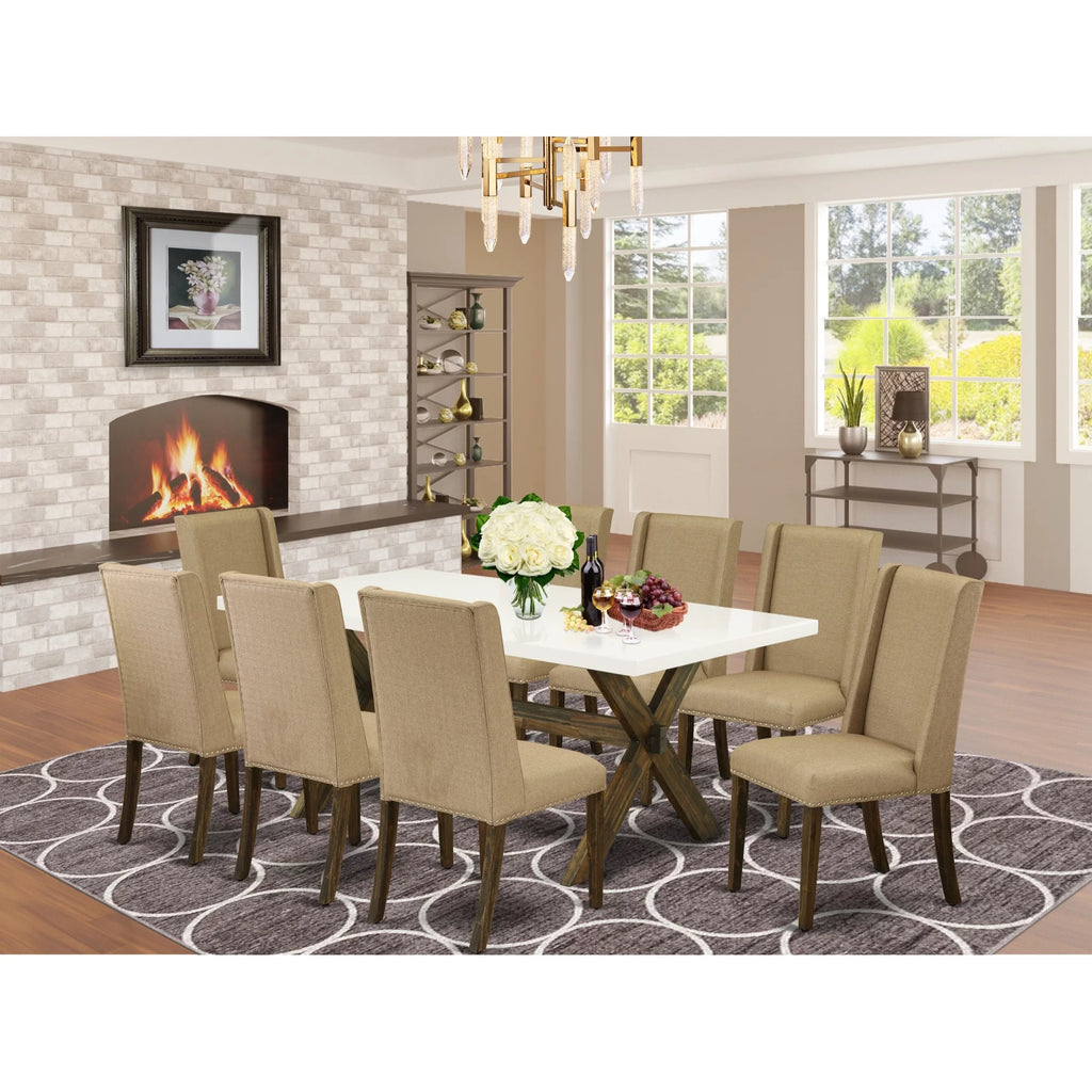 9 Piece Dining Room Set with 8 Parson Chairs and Rectangular Table Z282592