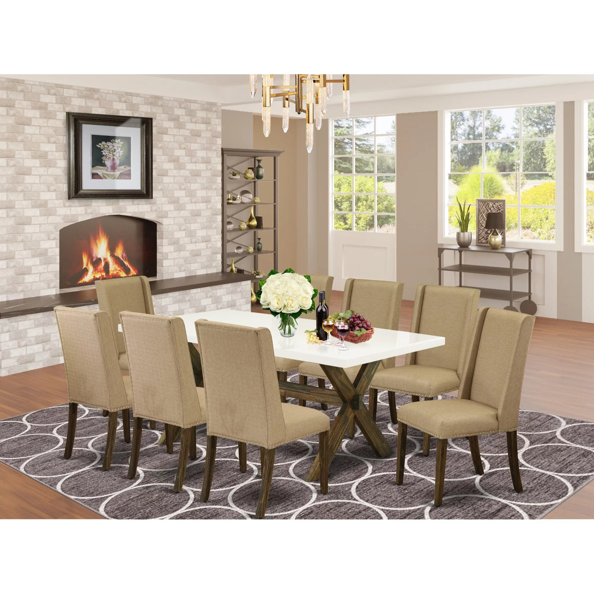 9 Piece Dining Room Set with 8 Parson Chairs and Rectangular Table Z282592
