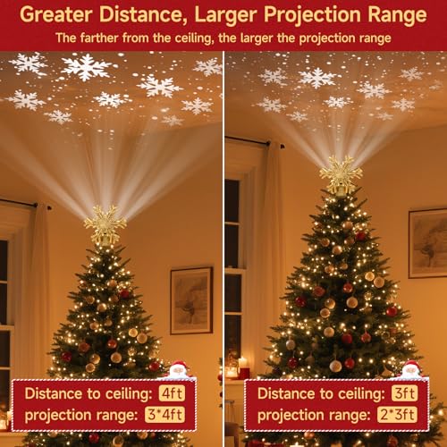Lighted Christmas Tree Topper with Rotating Snowflake Projector W726506