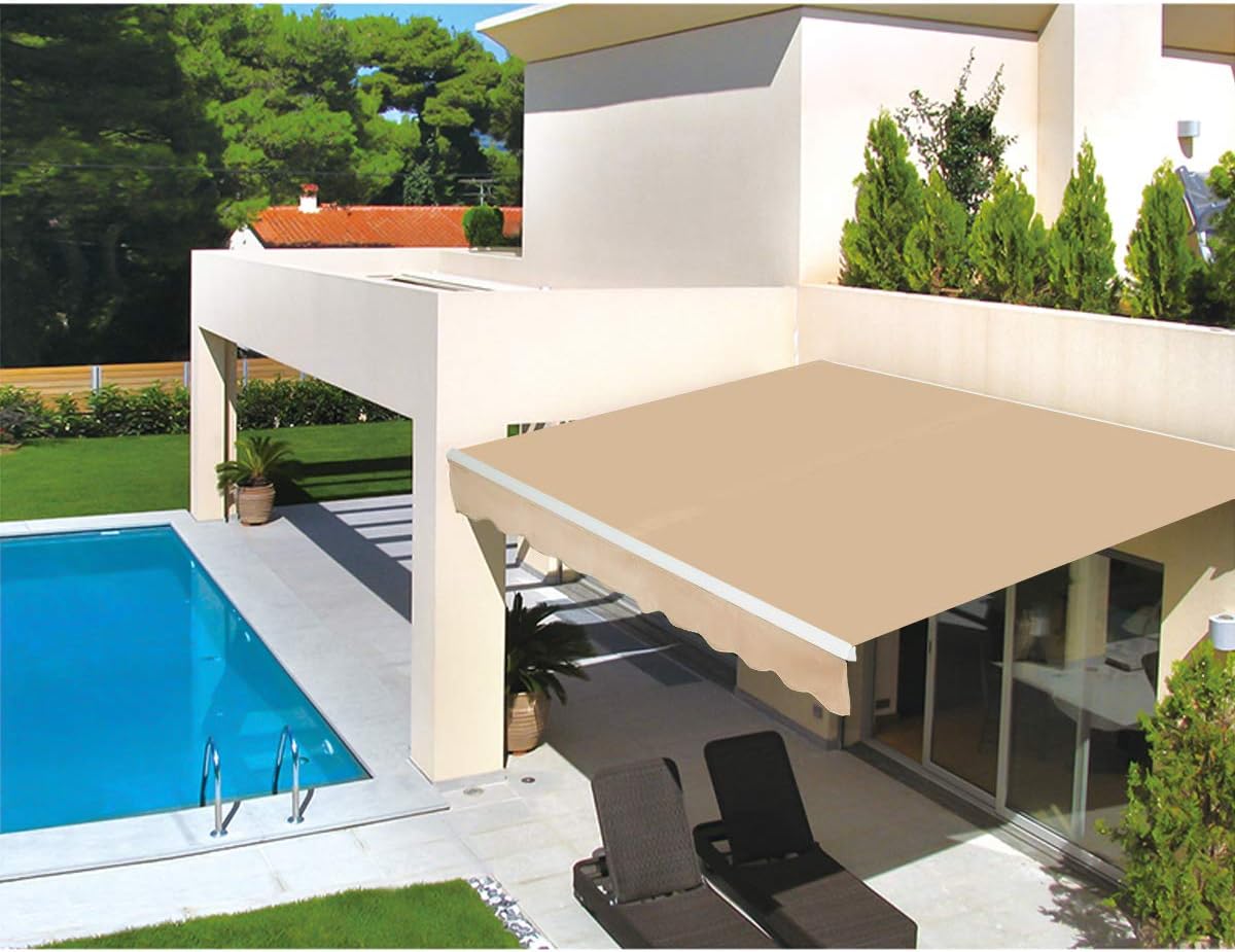 13'×8' Retractable Patio Awning with Manual Crank Handle, Beige K1302