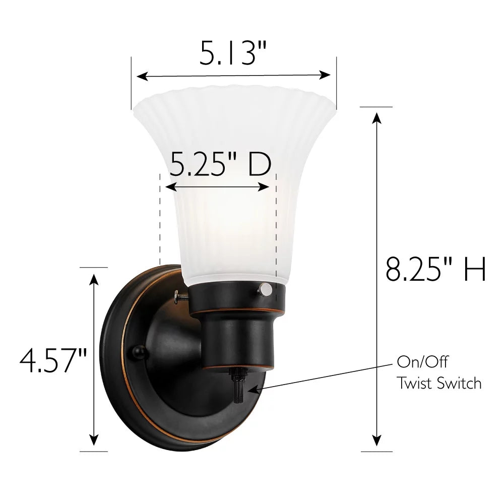 1-Light Dimmable Wall Sconce with Frosted Flute Glass D841