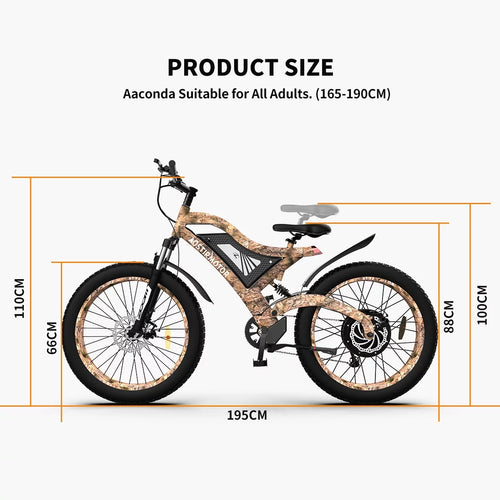 26 1500W Fat Tire Electric Bike 48V 15AH Removable Lithium Battery Full Suspension Mountain Bicycle M860350