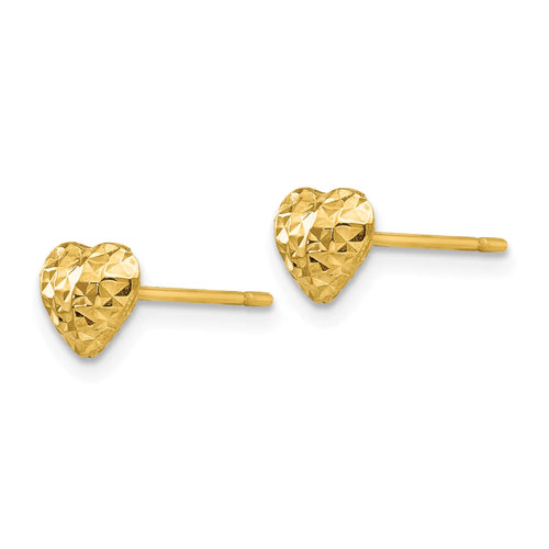 14 Karat Yellow Gold Diamond-cut Puffed Heart Post Earrings A1196