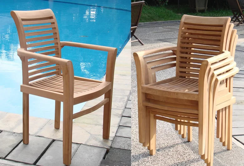 Grade-A Teak 3 Pc Dining Set with 60" Round Table and 2 Stacking Arm Chairs E341737