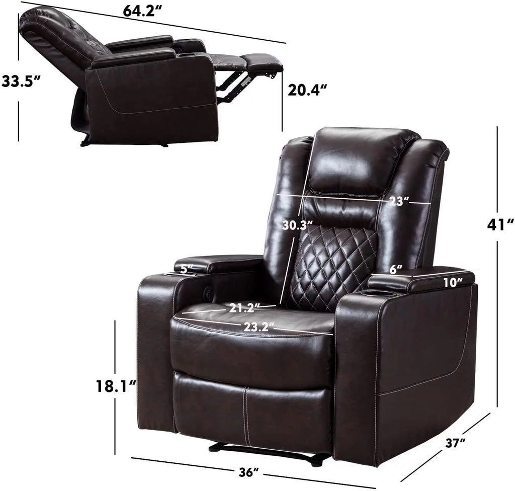 Brown Leather Power Recliner Chair J135