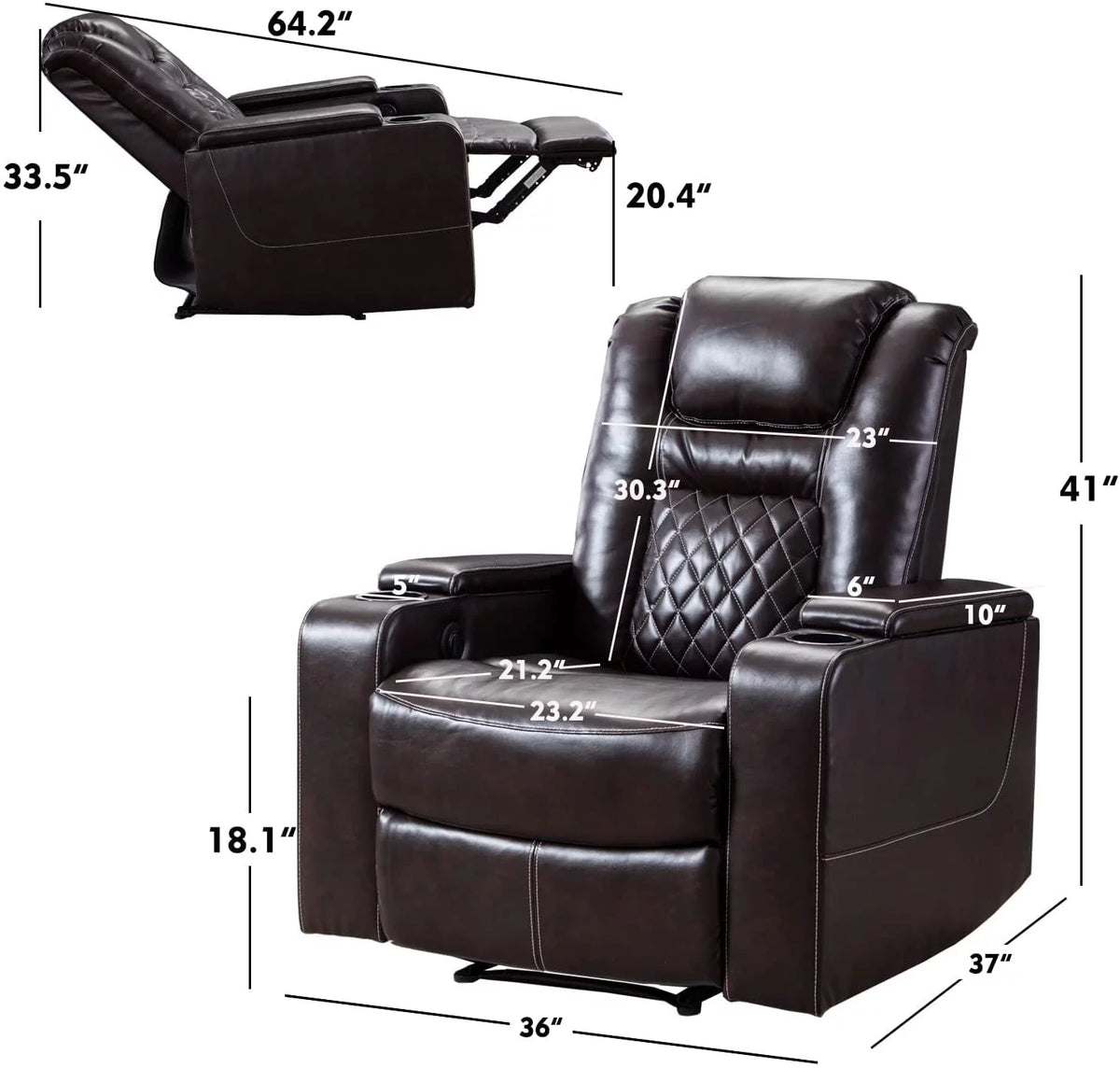 Brown Leather Power Recliner Chair J135