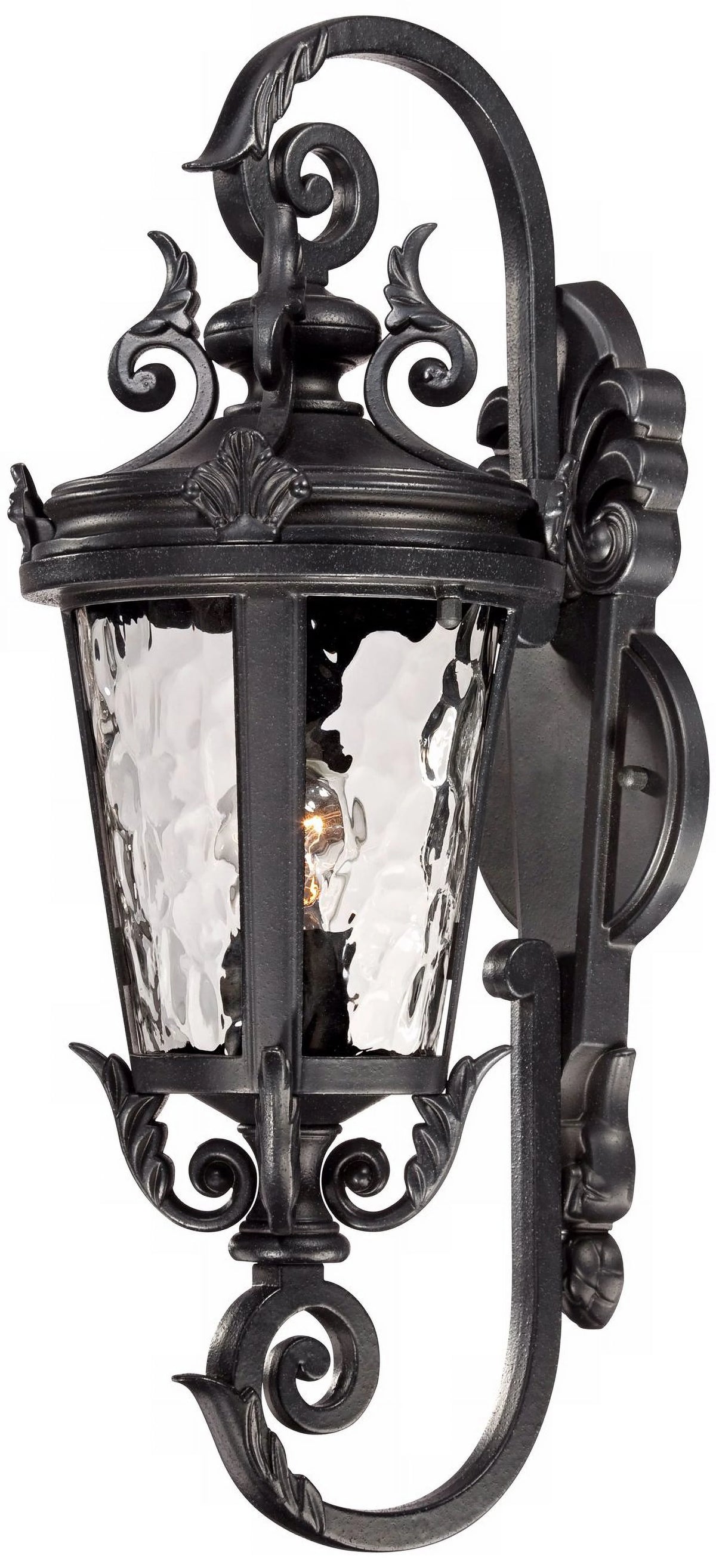 Black 19" Clear Hammered Glass Outdoor Wall Light Fixture T797