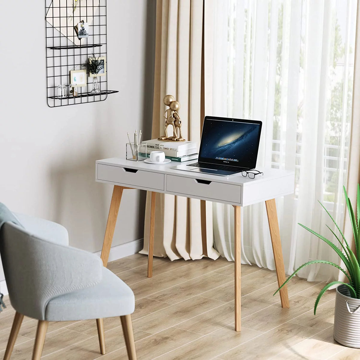 White Computer Writing Desk with 2 Drawers C625