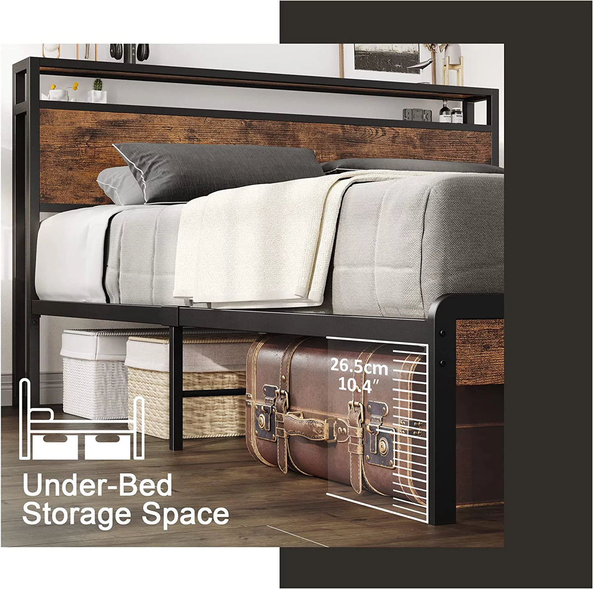 Queen Bed Frame with Industrial Headboard I175