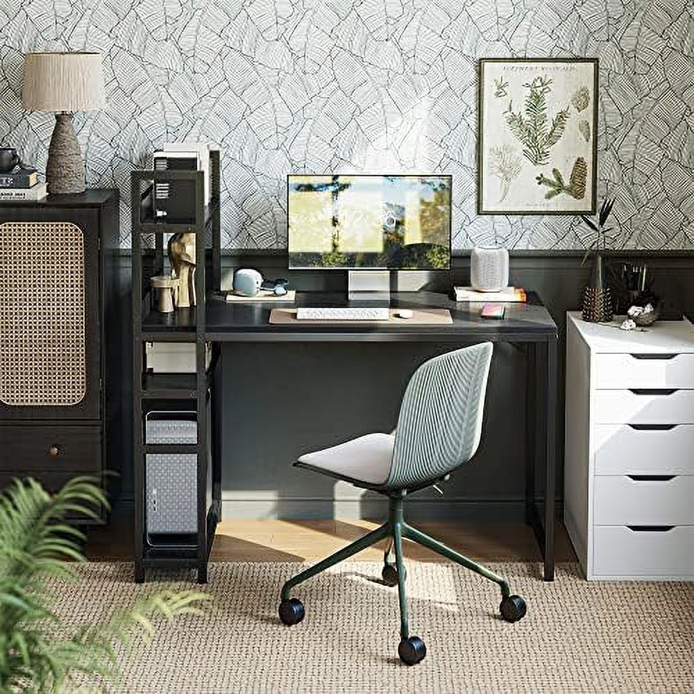 55 inch Black Computer Desk with Shelves P567