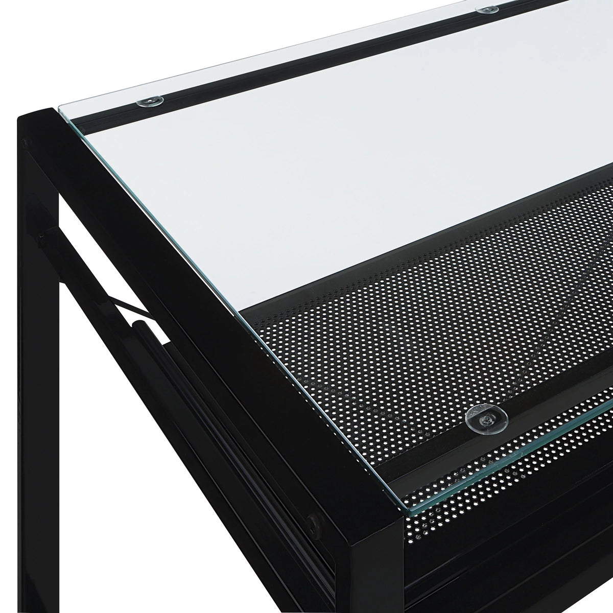 Computer Desk with Clear Tempered Glass Top and Black Metal Frame H139