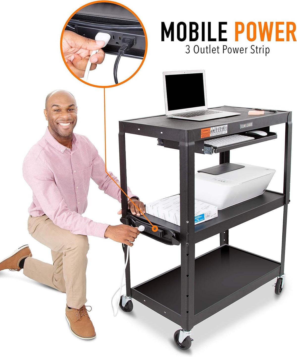 Extra Wide AV Cart with Lockable Wheels and Keyboard Tray W3877