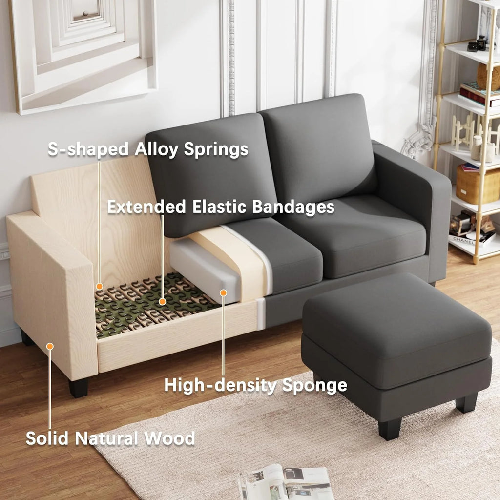 L Shaped Convertible Sectional Sofa with Ottoman Dark Gray T48584
