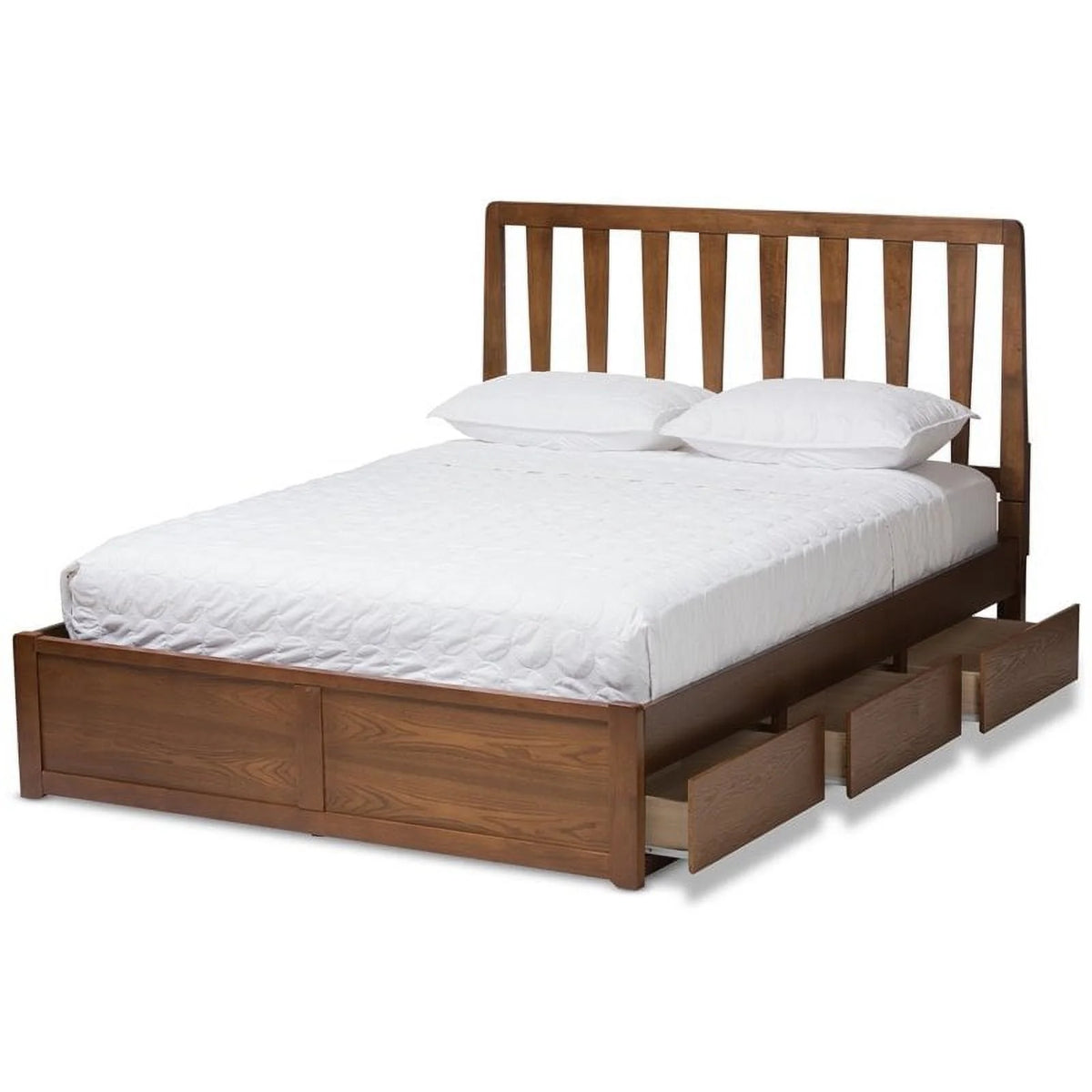 King Walnut Brown Wood Storage Platform Bed K725