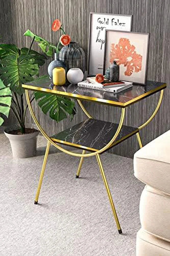 White Marble Nightstand with Gold Metal Legs K34154